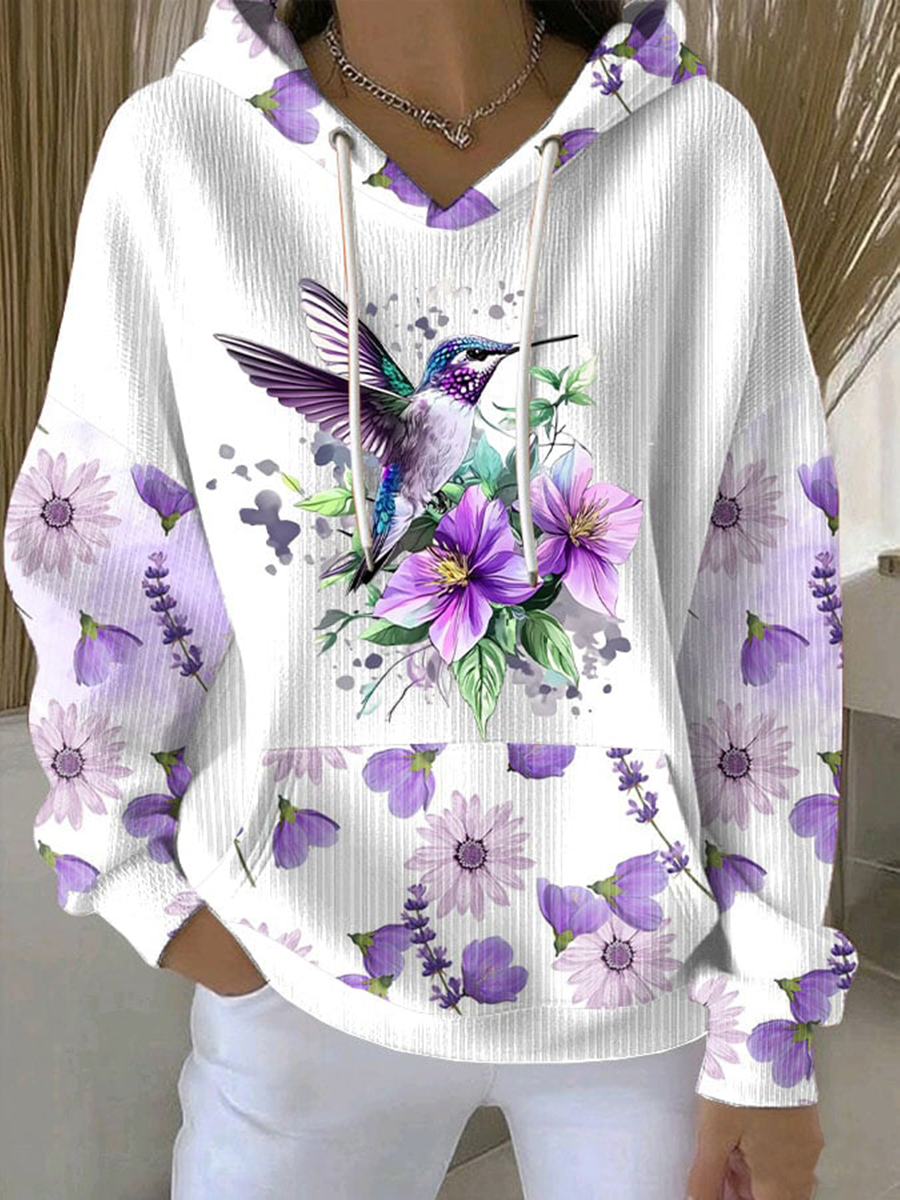 Sweat à capuche texturé casual colibri violet pour femmes