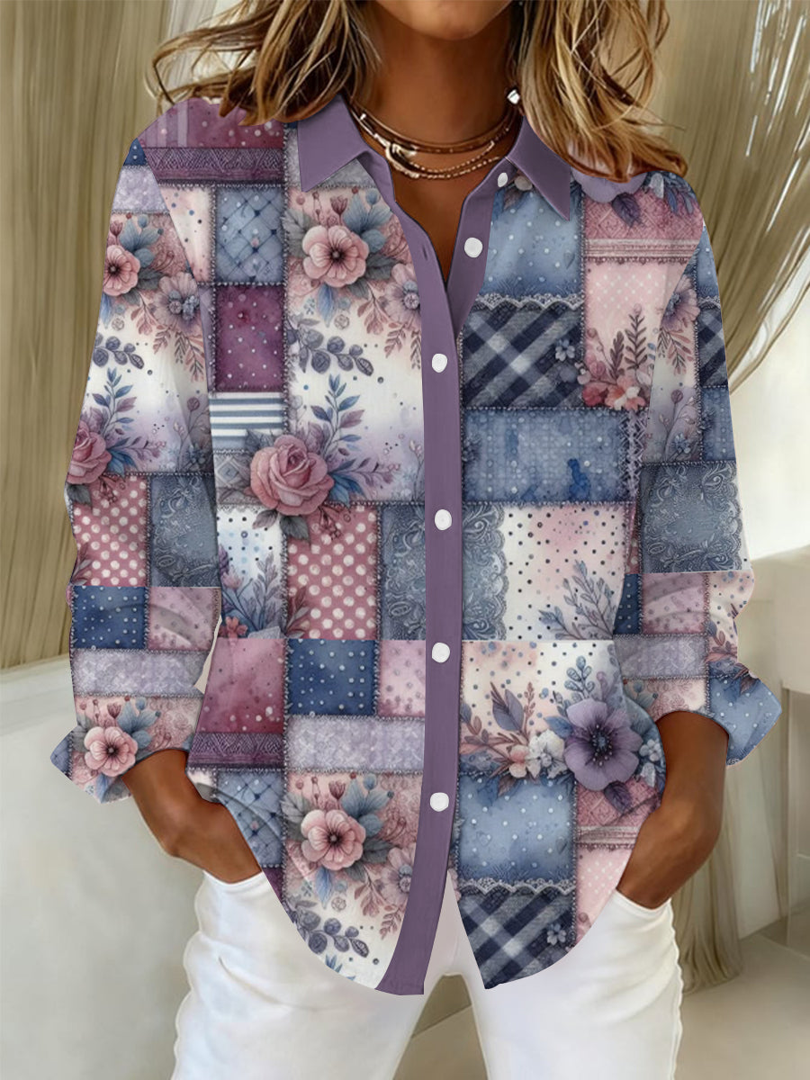 Chemises à patchwork fleuries violettes Alzheimer's Awareness pour femmes