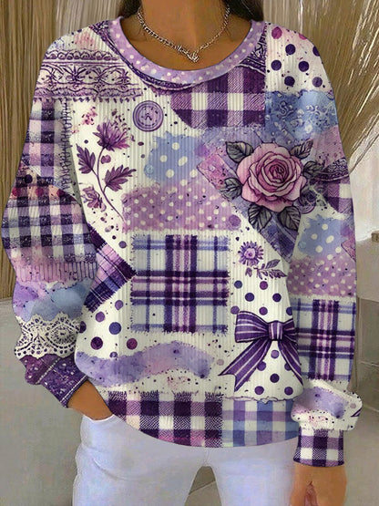 Femme Alzheimer's Awareness Violet Floral Patchwork Côtelé Col Rond Sweatshirt
