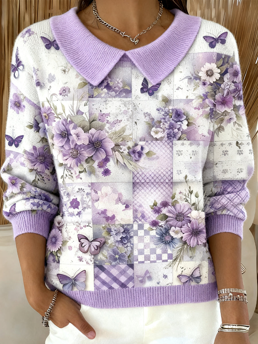 Femmes Alzheimer's Awareness Violet Floral Patchwork Décontracté Haut