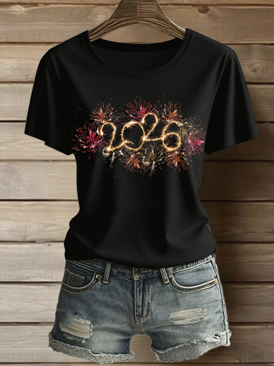 Nouvel an imprimé Vintage Fashion lâche T-shirt à manches courtes pour femmes