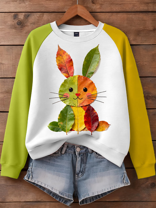 Femmes Automne Feuille Lapin Motif Sweatshirt