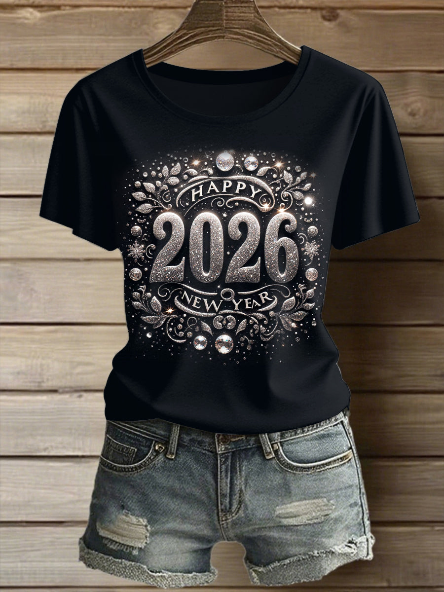 Nouvel an imprimé Vintage Fashion lâche T-shirt à manches courtes pour femmes