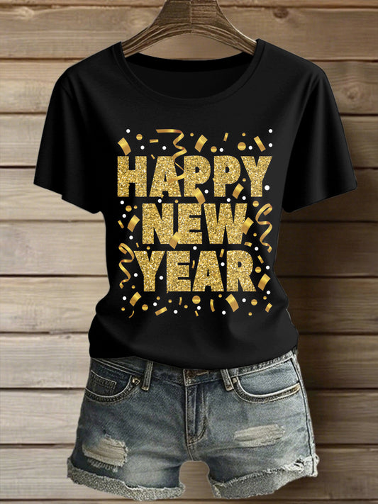 Nouvel an imprimé Vintage Fashion lâche T-shirt à manches courtes pour femmes