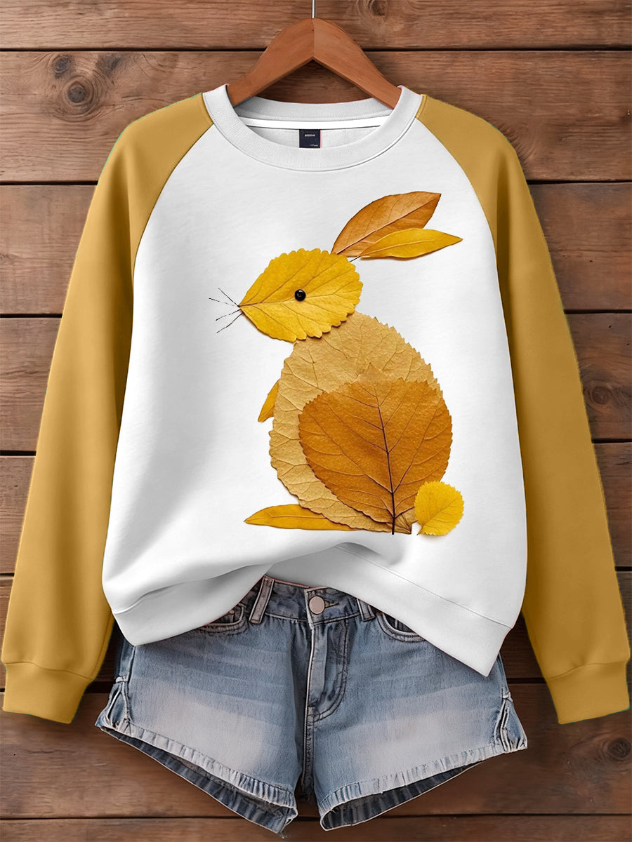 Femmes Automne Feuille Lapin Motif Sweatshirt