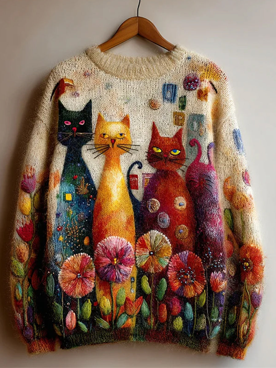 Pull en tricot confortable à imprimé animal rétro pour femme