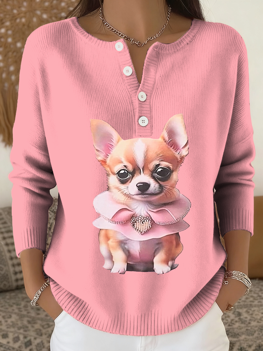 Cardigan à manches longues Chihuahua Print Femme