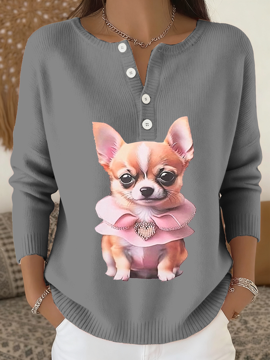 Cardigan à manches longues Chihuahua Print Femme