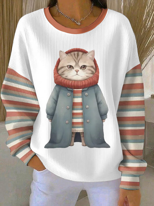 Sweat-shirt décontracté pour femmes mignon hiver chat imprimé chat amoureux