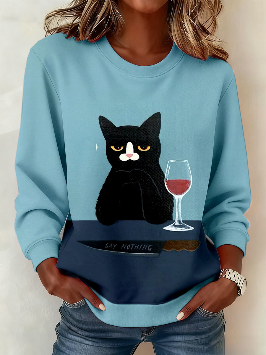 Sweat-shirt drôle d'impression d'art de chat des femmes