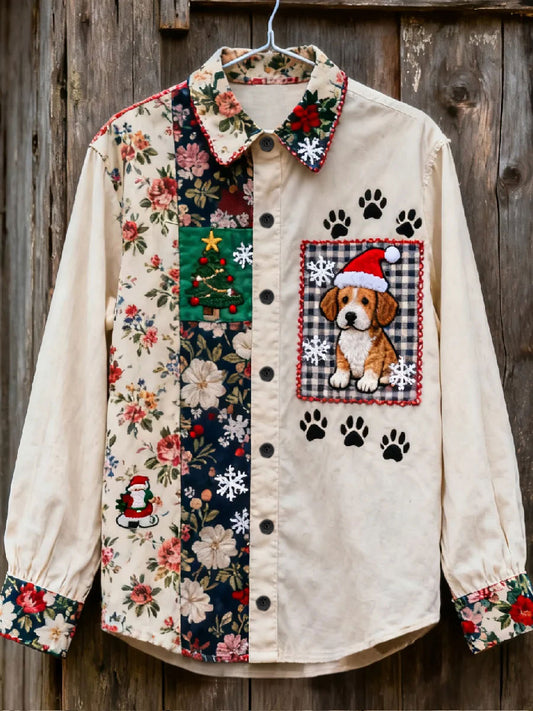 Chemise décontractée à imprimé chien de Noël pour femmes