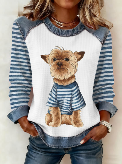 Sweat-shirt décontracté à imprimé chien mignon pour femme