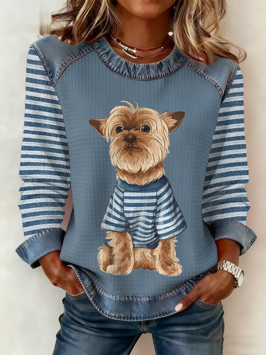 Sweat-shirt décontracté à imprimé chien mignon pour femme