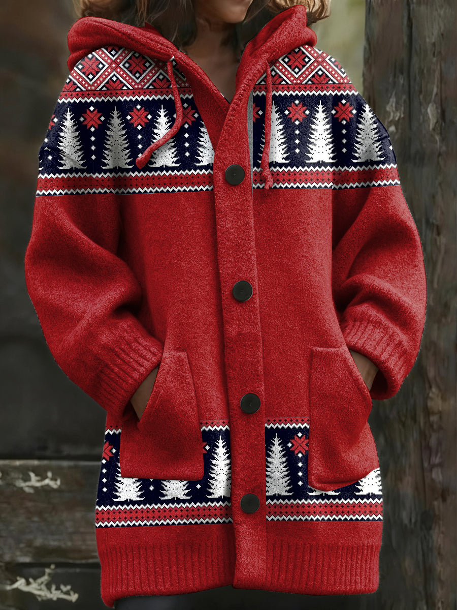 Veste mi-longue à capuchon Christmas Fair Isle Femme