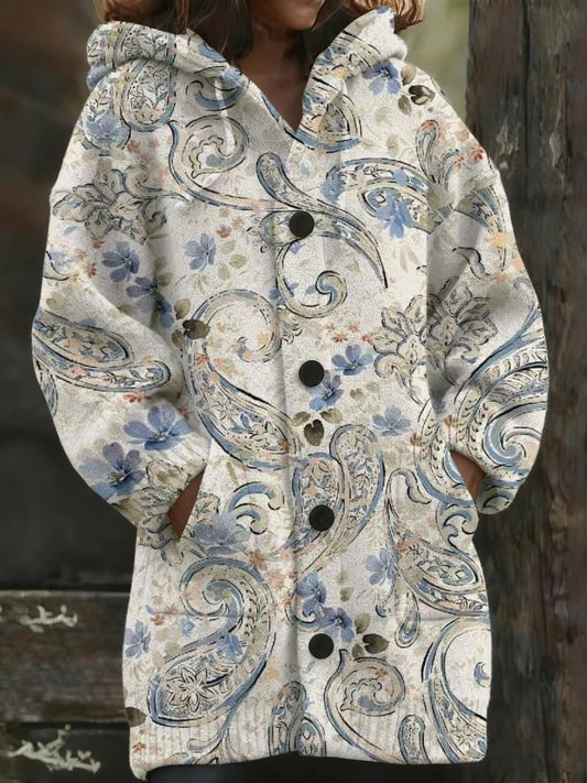 Manteau à capuche classique imprimé Paisley pour femme