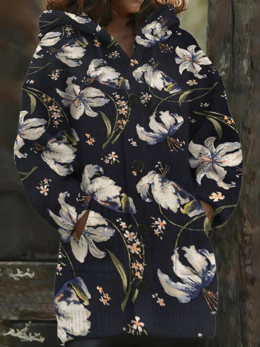 Manteau long à capuchon à imprimé floral gracieux Lily pour femme
