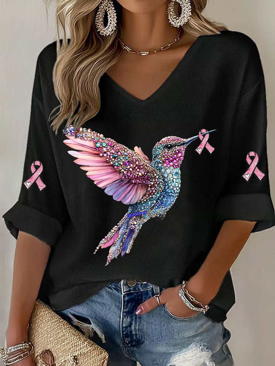 T-shirt décontracté à imprimé de colibri pour femmes