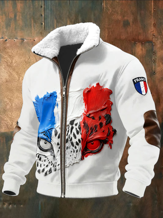 Veste Décontractée Homme Drapeau Français Blanc Tigre