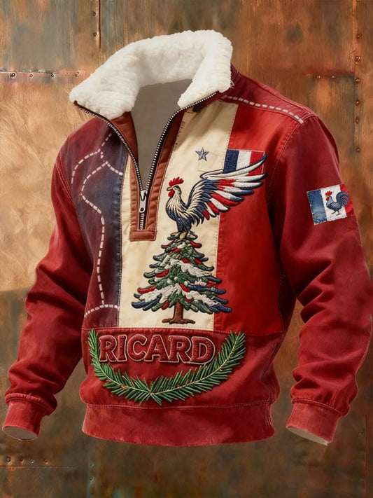 Chemise à col montant en peluche pour homme avec arbre de Noël gaulois