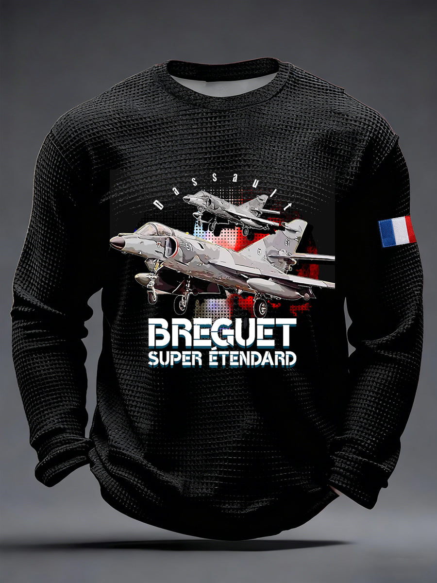 T-shirt à manches longues Avion de chasse Dassault Super Etendard Breguet Frech Waffle pour homme