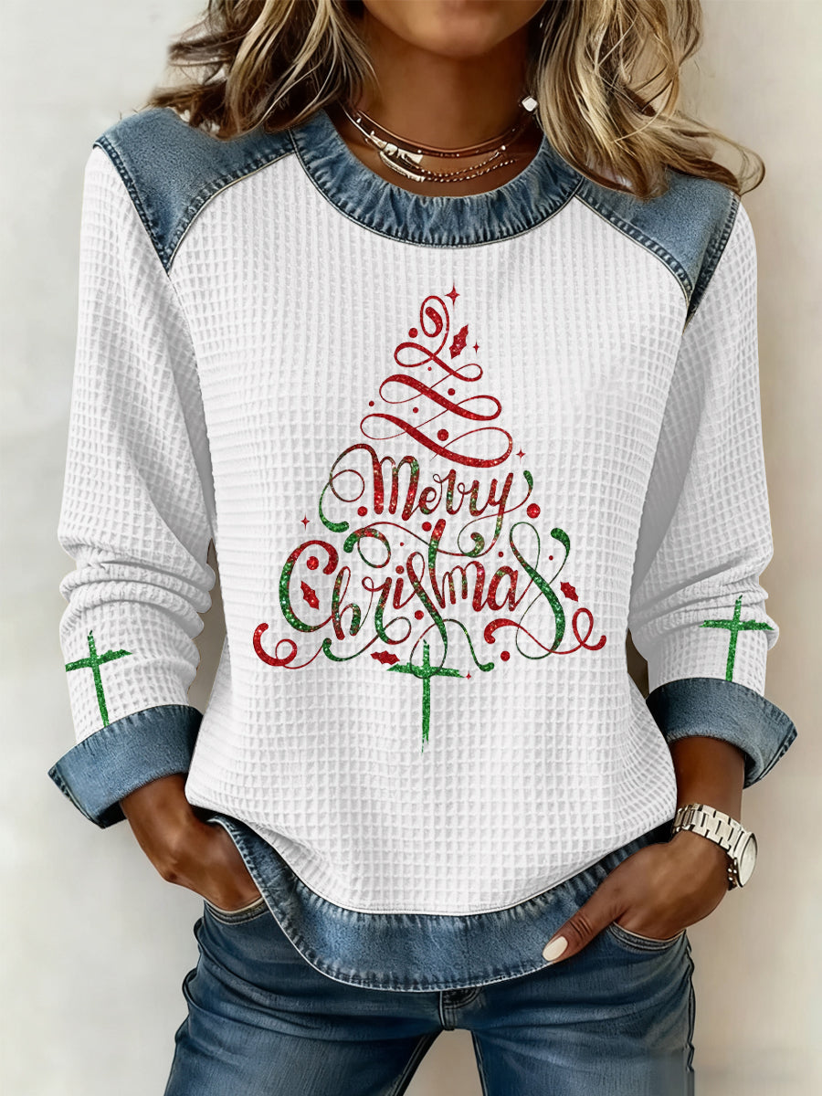 Women's Christmas Belief Imprimer Waffle Sweatshirt