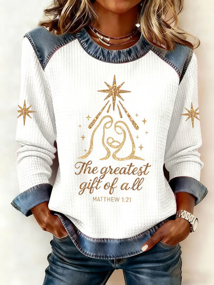 Women's Christmas Belief Imprimer Waffle Sweatshirt