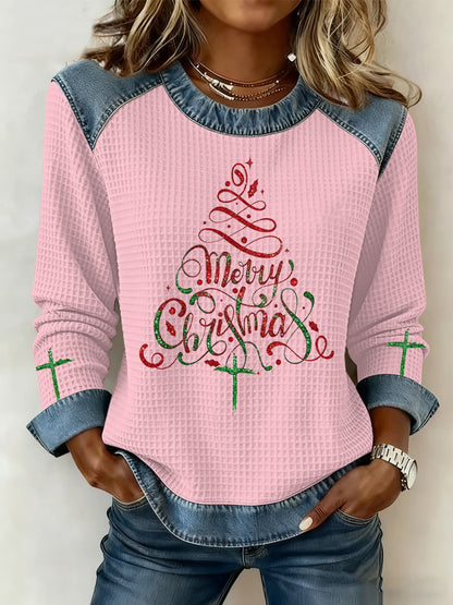Women's Christmas Belief Imprimer Waffle Sweatshirt