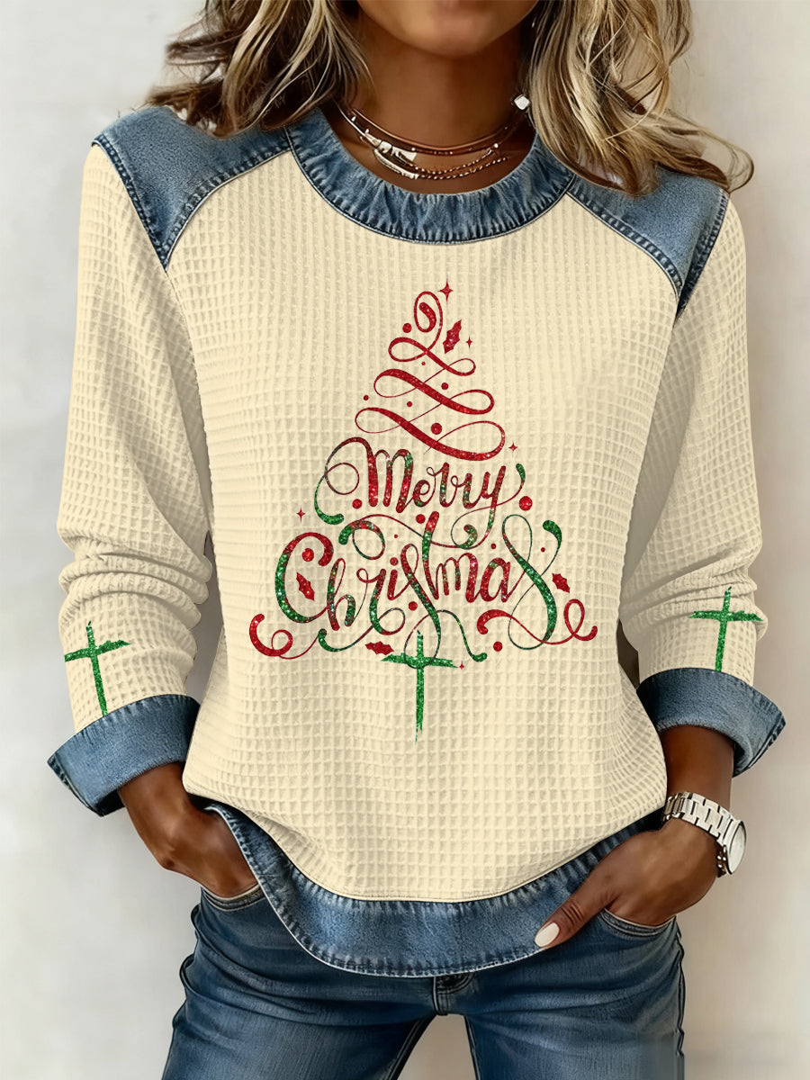 Women's Christmas Belief Imprimer Waffle Sweatshirt