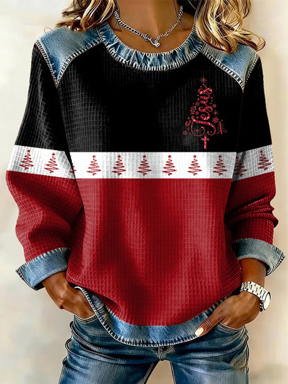 Women's Christmas Belief Imprimer Waffle Sweatshirt