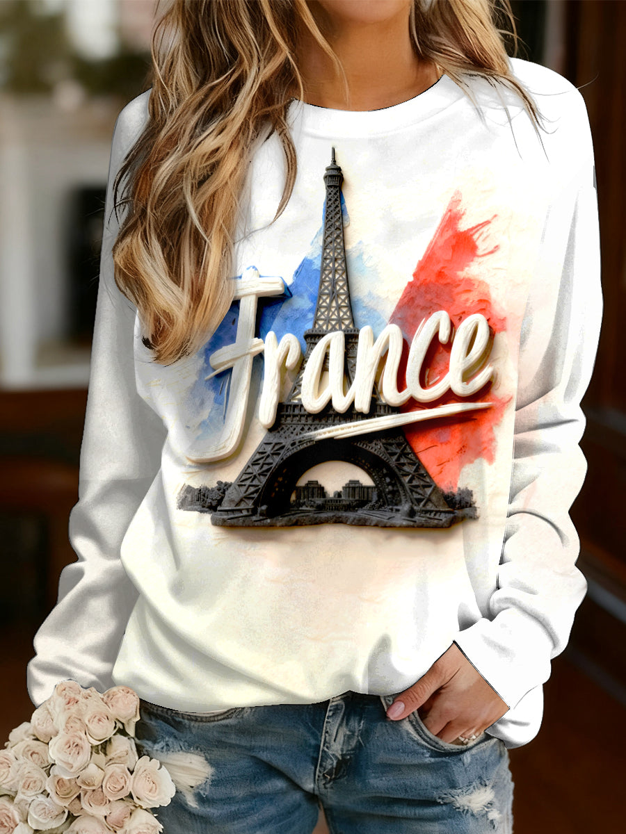 Chemise Femme French Print à Manches Longues