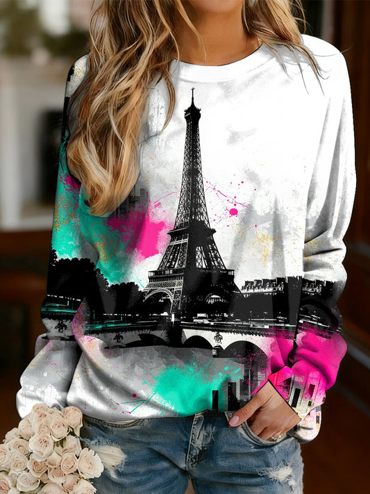 T-shirt à manches longues décontracté French Graffiti pour femme