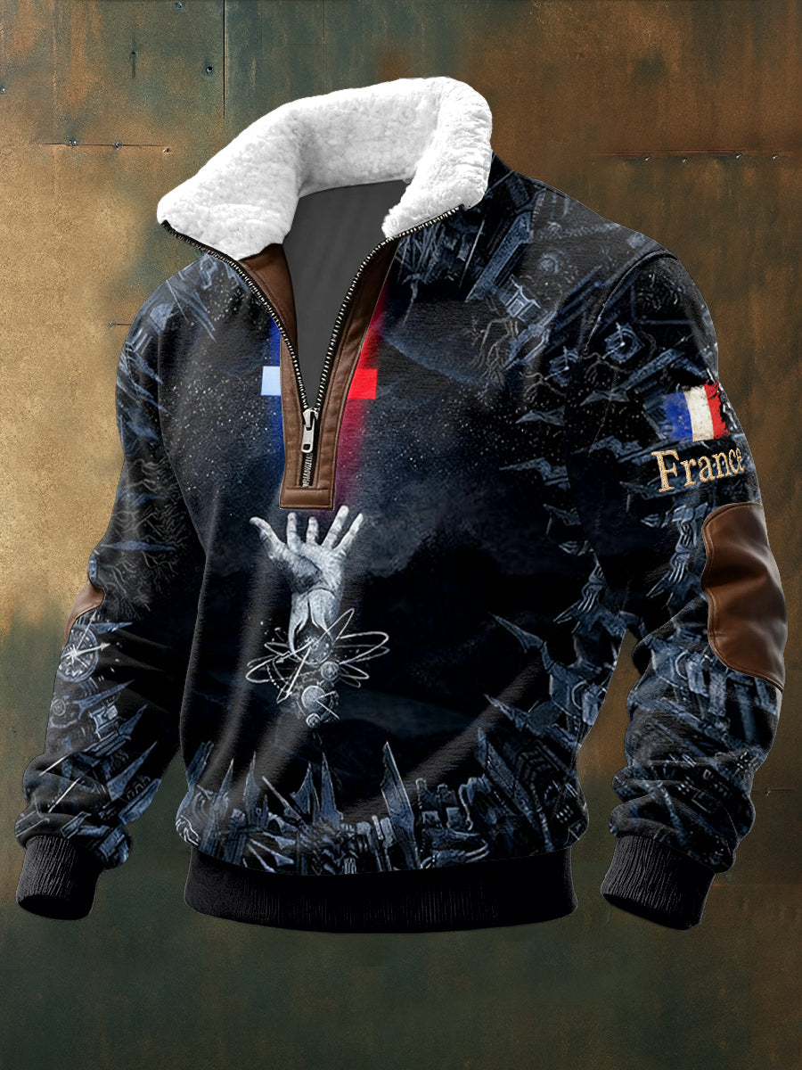 Sweat-shirt homme à col montant avec drapeau français