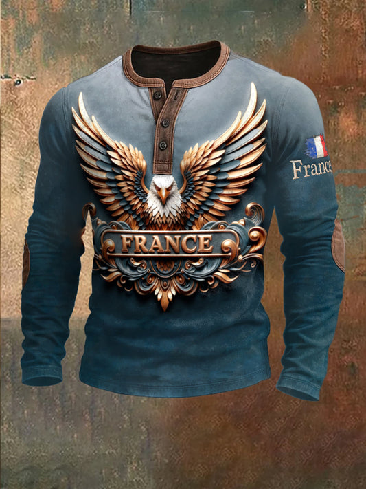 Sweat à capuche patchwork à manches longues pour hommes avec design France Eagle