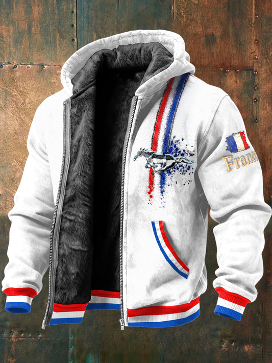 Veste homme blanche doublée polaire, drapeau français