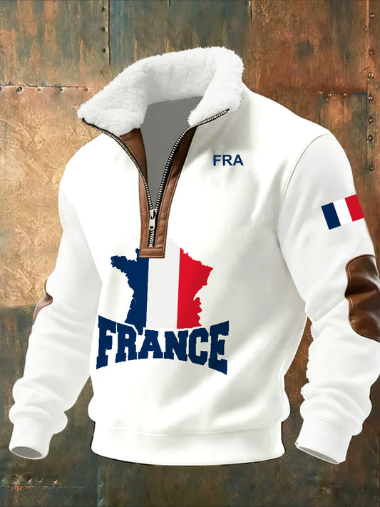 Sweat-shirt décontracté imprimé vintage pour homme avec col en polaire