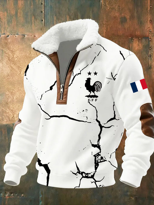 Sweat-shirt décontracté imprimé vintage pour homme avec col en polaire