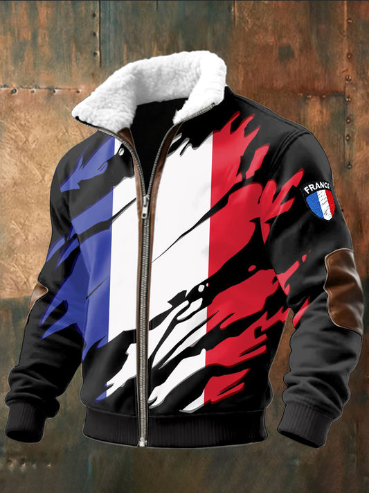 Veste Décontractée Avec Fermeture Éclair Drapeau Français Pour Homme Noire