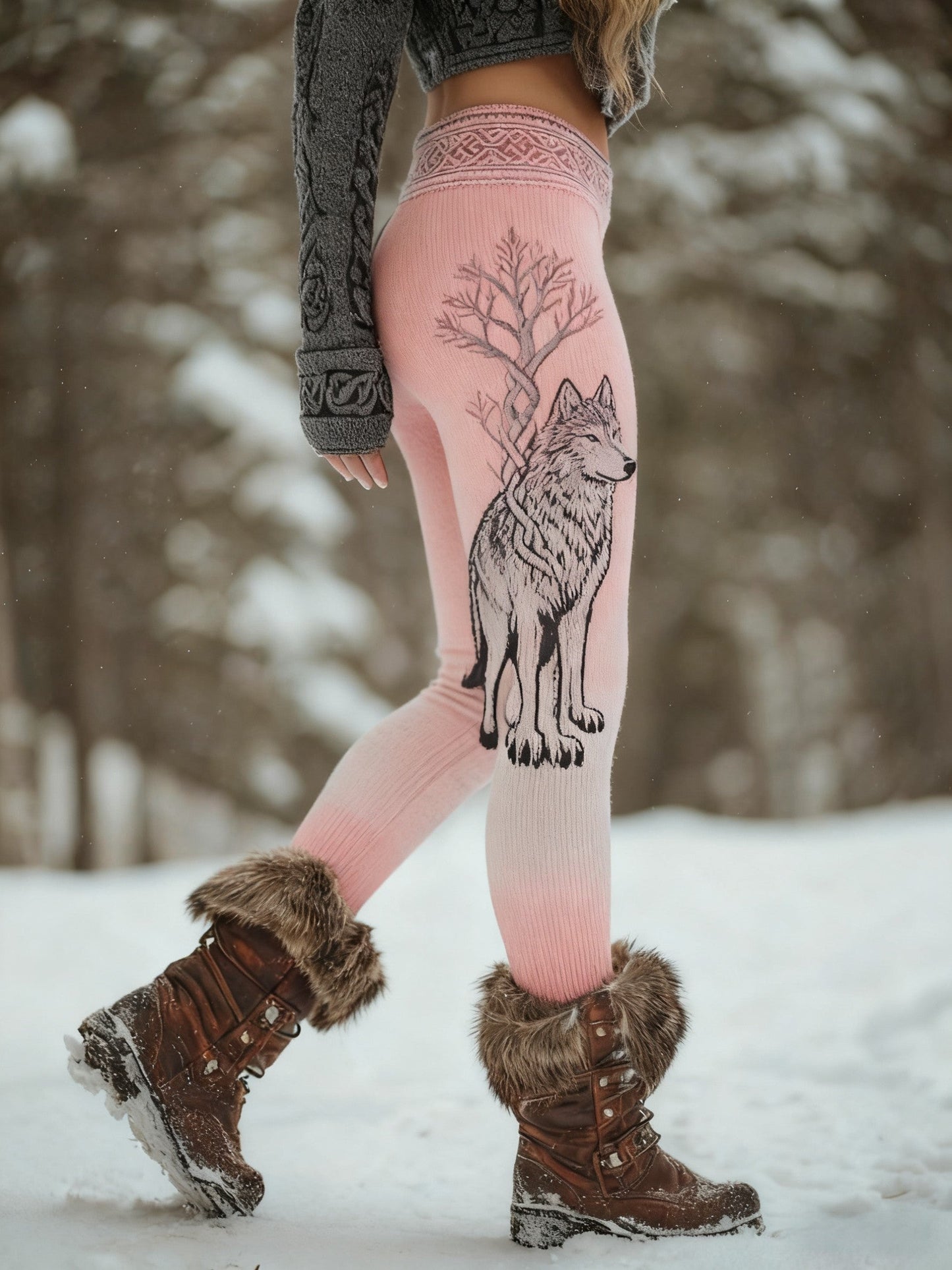 Femmes Retro Viking Wolf Noeud Celtique Arbre De Vie Gradient Sport Stretch Leggings