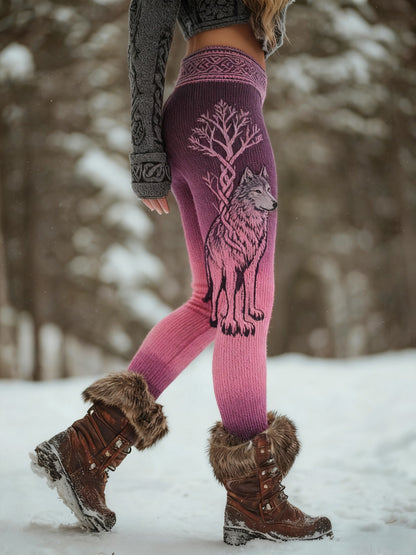 Femmes Retro Viking Wolf Noeud Celtique Arbre De Vie Gradient Sport Stretch Leggings