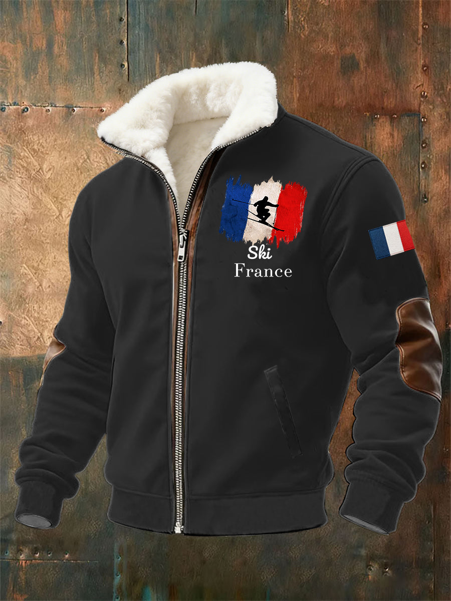 Sweat zippé France Ski en peluche pour homme