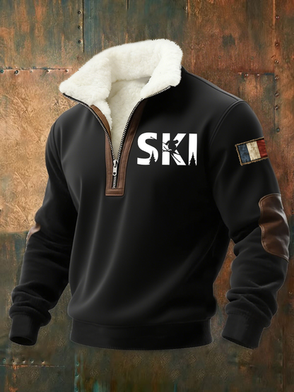 Sweat-shirt à col de ski en peluche pour homme