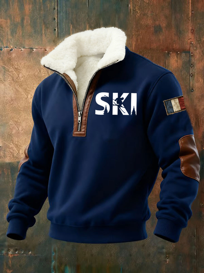 Sweat-shirt à col de ski en peluche pour homme