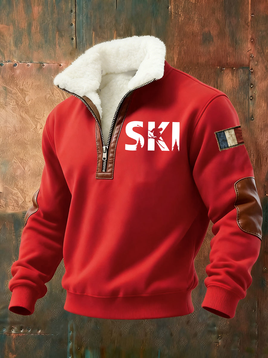 Sweat-shirt à col de ski en peluche pour homme
