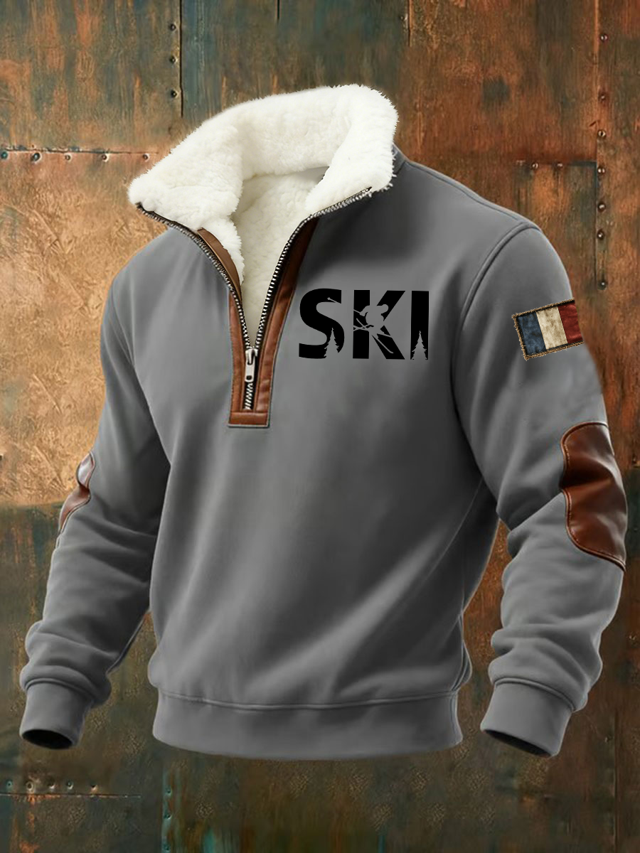 Sweat-shirt à col de ski en peluche pour homme