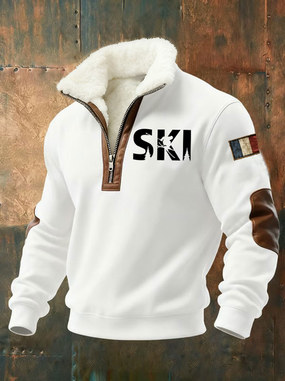 Sweat-shirt à col de ski en peluche pour homme
