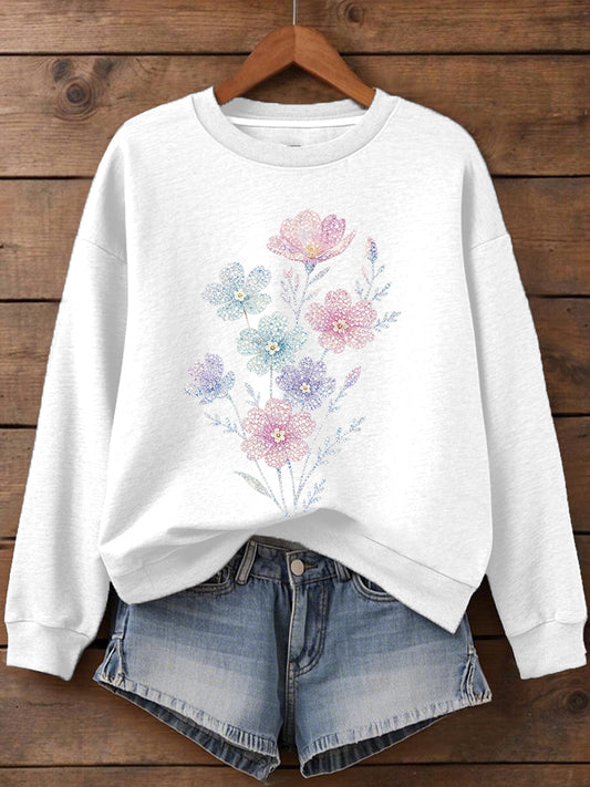 Femmes Plantes Fleurs Imprimer Sweatshirt