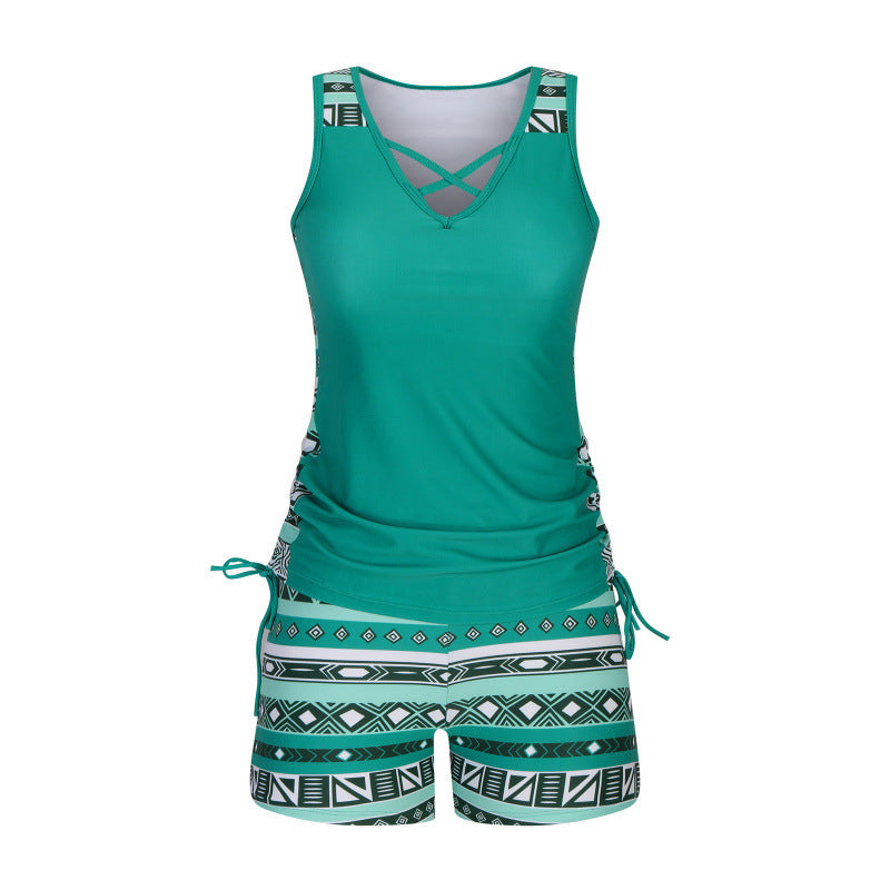 🏆SUMMER HOT SALE 50% OFF- Women's Tummy Control Tankini Set with Built-In Bra – Flattering Boho Swimwear with Shorts🔥