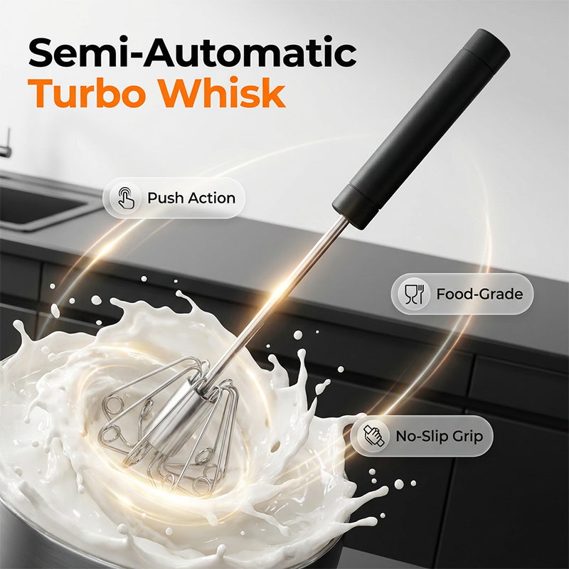 🔥50% OFF🔥Stainless Steel Semi-Automatic Hand Egg Beater🍳🥚No Electricity Effortless Whipping