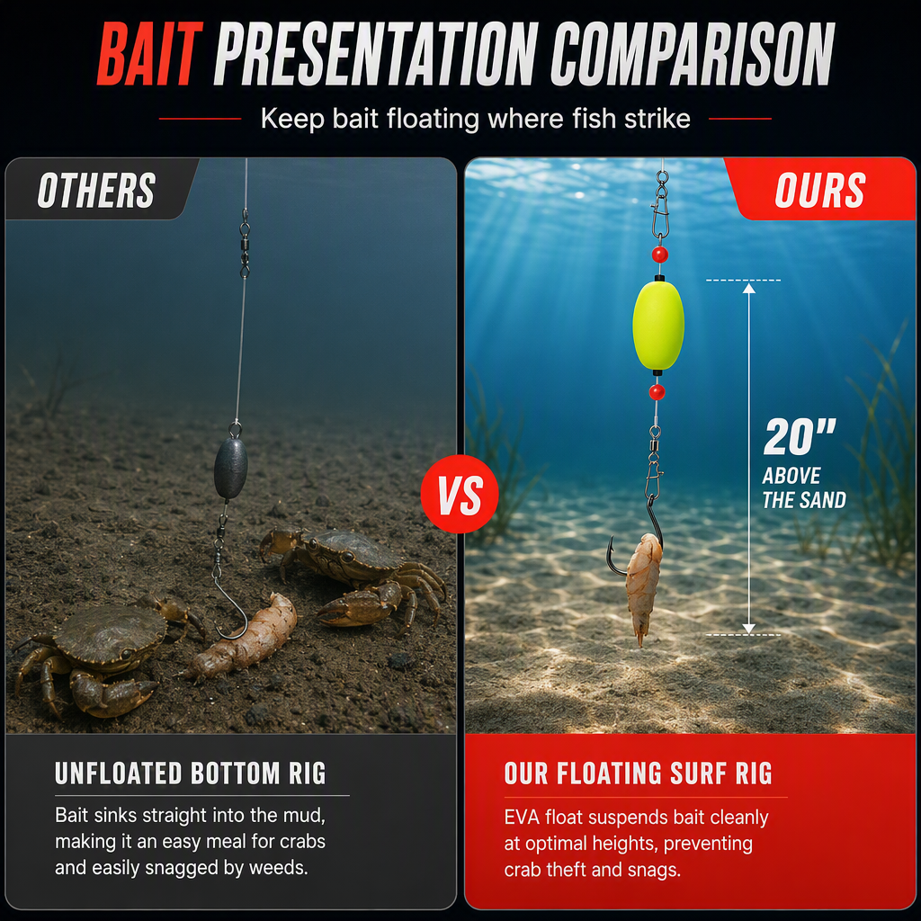 📢📢40% OFF !! ⏰ Pre-Tied Surf Fishing Rigs: High-Buoyancy Floats, Forged Circle Hooks, 90lb Leader, Ready to Use