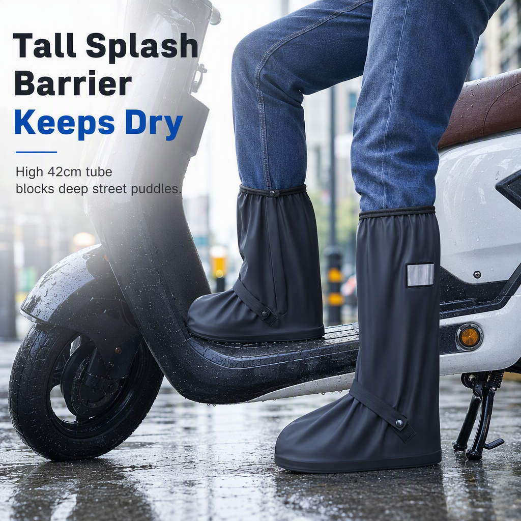 🌧️ 50% OFF NOW! ✨ Waterproof High-Top Rain Shoe Covers 🛡️ 42cm Tall Splash Guard 🚦 Anti-Slip Tire Tread 💡 Reflective Strip 🚲 Seamless Heat Bonding for Commuting, Cycling & Outdoor Use